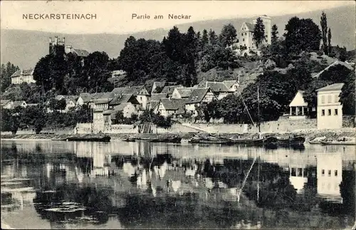 Ak Neckarsteinach in Hessen, Partie am Neckar, Blick auf den Ort