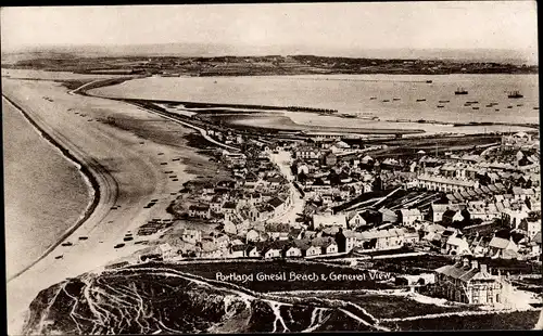 Ak Portland Dorset, Chesil Beach, Gesamtansicht