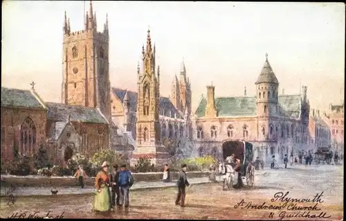 Künstler Ak Plymouth Devon England, St. Andrew's Church, Guildhall