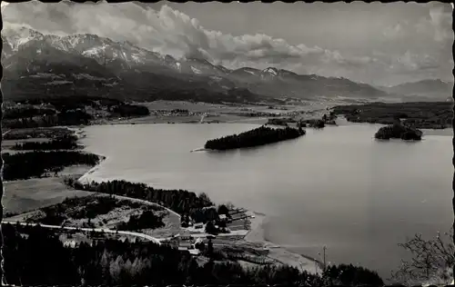 Ak Faaker See Villach Kärnten, Panorama, Faaker See mit Insel