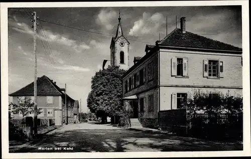 Ak Marlen Goldscheuer Kehl am Rhein, Partie im Ort, Kirchturm