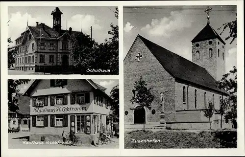 Ak Zusenhofen Oberkirch in Baden Württemberg, Kaufhaus H. Lebfromm, Schulhaus, Kirche