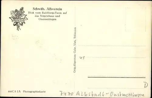 Ak Onstmettingen Albstadt in Württemberg, Blick vom Raichberg-Turm, Nägelehaus