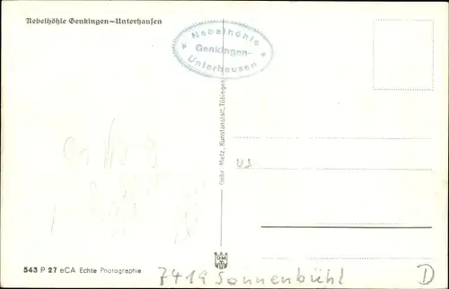 Ak Sonnenbühl in Württemberg, Nebelhöhle Genkingen-Unterhausen, Tropfsteine