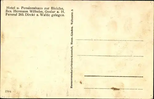 Ak Goslar am Harz, Hotel und Pensionshaus zur Bleiche, Inh. Hermann Wilhelm