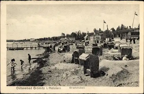 Ak Ostseebad Grömitz in Holstein, Strand, Strandkörbe