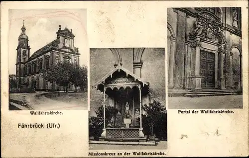 Ak Hausen bei Würzburg Unterfranken, Wallfahrtskirche Fährbrück, Portal, Missionskreuz