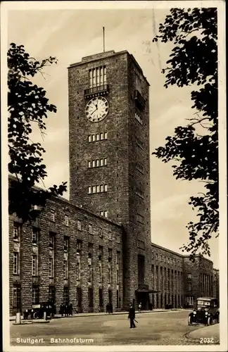 Ak Stuttgart in Württemberg, Bahnhofsturm, Autos