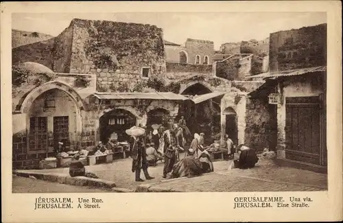 Ak Jerusalem Israel, Straßenpartie, kleiner Markt, Anwohner