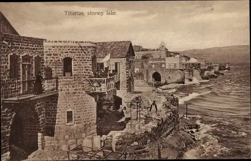 Ak Tiberias Israel, stürmische See, Mauer