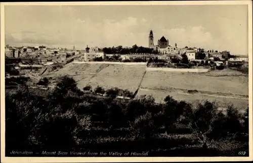 Ak Jerusalem Israel, Der Sionsberg, View from the Valley of Hinnom