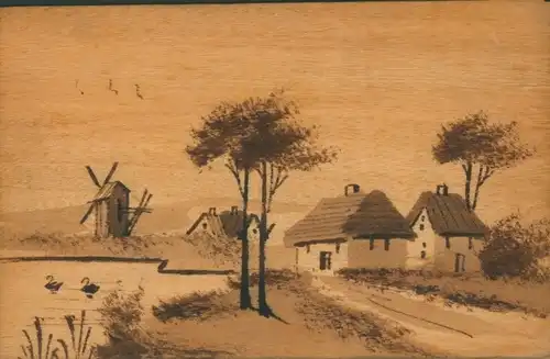 Holz Ak Landschaft mit Windmühle