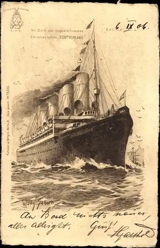 Künstler Ak Stöwer, Willy, Dampfer Deutschland, HAPAG