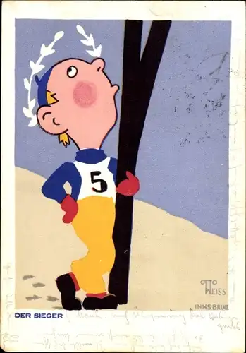 Künstler Ak Weiss, Otto, Der Sieger, Mann mit Skiern