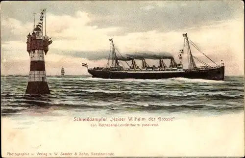 Ak Dampfer Kaiser Wilhelm der Große, Norddeutscher Lloyd, Rothesand-Leuchtturm