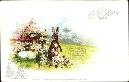 Ak Glückwunsch Ostern, Hase mit Eiern, Reklame, Stukenbrock Fahrräder Einbeck