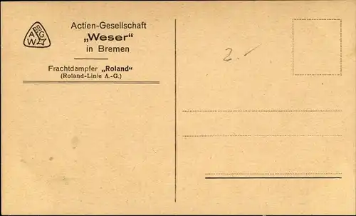 Ak Frachtdampfer Roland, Roland-Linie AG