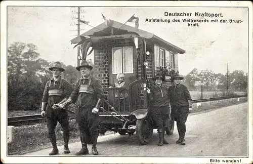 Ak Rheinische Kraftsportler mit Haus auf Rädern, Reisende, Familie Wichterich, Köln