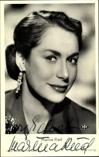 Ak Schauspielerin Marina Ried, Portrait, Witwer mit fünf Töchtern, Autogramm