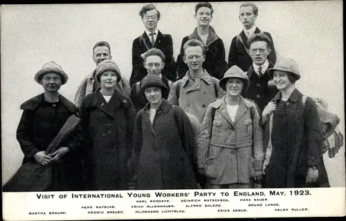 Ak-Besuch der International Young Workers Party in England 1923, Karl Raddatz, Assmus, Lichtblau
