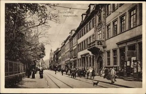 Ak Heidelberg am Neckar, Blick in die Hauptstraße, Paierwaren Jung, Passanten, Hund