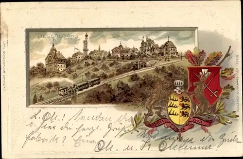 Präge Wappen Litho Degerloch Stuttgart in Württemberg, Stadtansicht