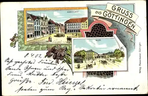 Litho Göttingen in Niedersachsen, Kornmarkt, Allee