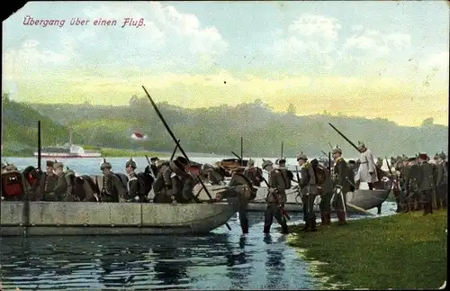 Ak Übergang über einen Fluss, Soldaten, Boote, I. WK