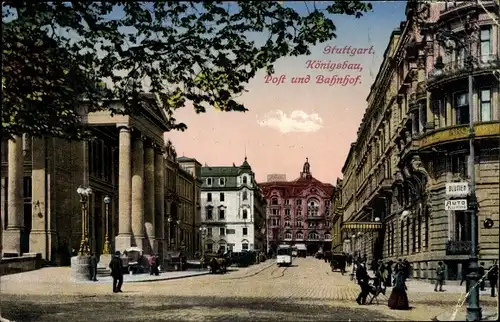 Ak Stuttgart in Baden Württemberg, Königsbau, Post, Bahnhof