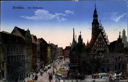 Ak Wrocław Breslau Schlesien, Am Rathaus