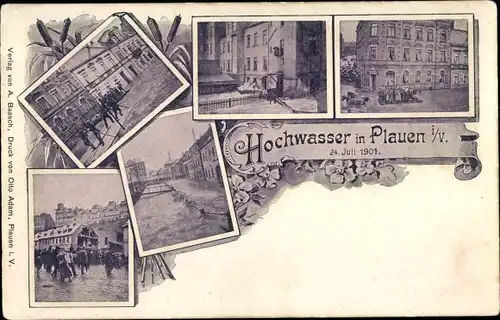 Ak Plauen im Vogtland, Hochwasser 1901, überschwemmte Straßen