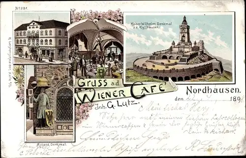 Litho Nordhausen am Harz, Kyffhäuserdenkmal, Wiener Cafe, Innenansicht, Roland