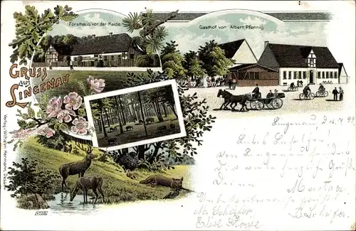 Litho Lingenau Raguhn in Anhalt, Forsthaus vor der Haide, Gasthof Albert Pfennig