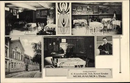 Ak Mühlhausen in Thüringen, Etablissement C. Eisenhardt, Musikzimmer, Billardzimmer
