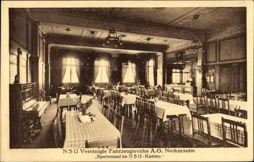 Ak Neckarsulm in Württemberg, NSU Vereinigte Fahrzeugwerke AG, Speisesaal im Kasino