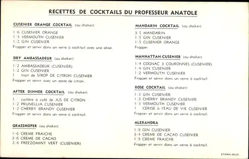 Ak Reklame, Le Mandarin, herzlicher Aperitif, Kellner, Rezepte Cocktail