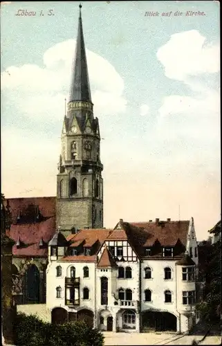 Ak Löbau in der Oberlausitz Sachsen, Blick auf die Kirche