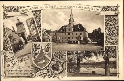 Wappen Ak Borna in Sachsen, XIX. Sängerfest des Leipziger Gausängerbundes Juni 1909