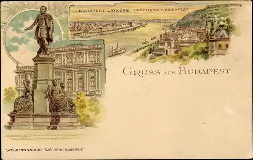 Litho Budapest Ungarn, Panorama, Szechenyi-Monument