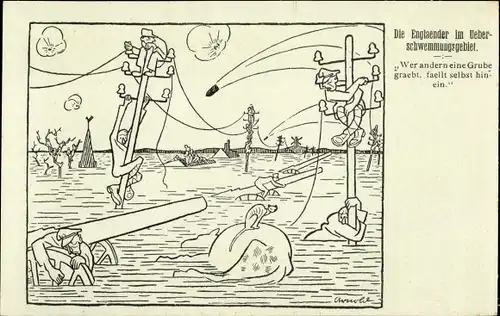 Künstler Ak Arnold, Die Engländer im Überschwemmungsgebiet, Liller Kriegszeitung