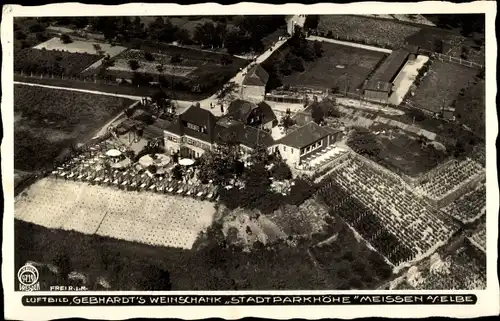 Ak Meißen an der Elbe, Fliegeraufnahme, Gebhardts Weinschank Stadtparkhöhe, Fliegeraufnahme