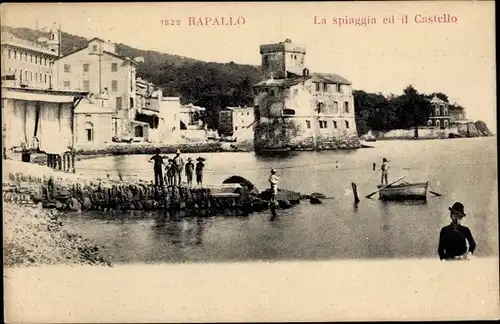 Ak Rapallo Ligurien, La spiaggia ed il Castello