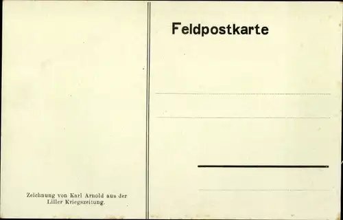 Künstler Ak Arnold, Karl, Liller Kriegszeitung, die vier Elemente, Zeppelin, U Boot, Schützengraben