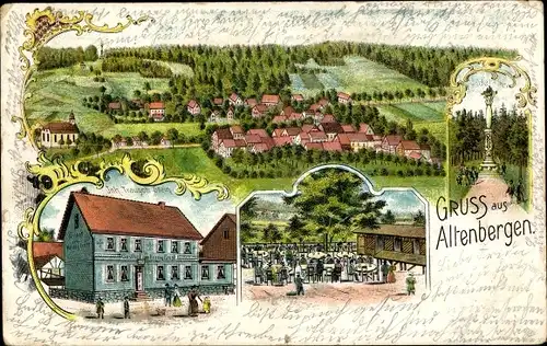 Litho Altenbergen Georgenthal in Thüringen, Gasthof, Panorama