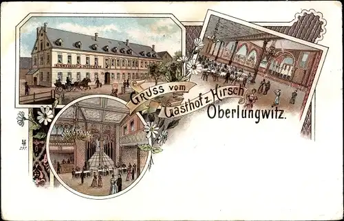 Litho Oberlungwitz in Sachsen, Gasthof zum Hirsch, Innenansicht