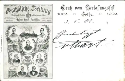 Zeitungs Ak Gotha Thüringen, Verfassungsfest 1902, Herzog Carl Eduard