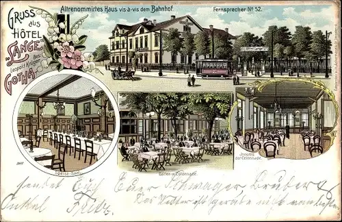 Litho Gotha im Thüringer Becken, Hotel Lange, Bes. Leopold Krüger, Kolonnade, Speisesaal