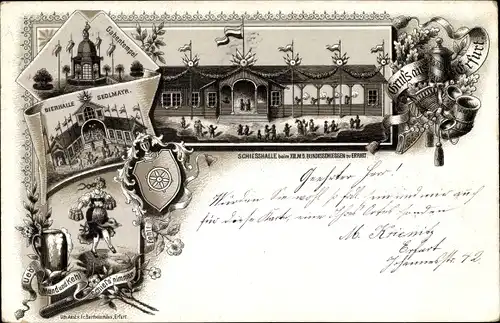 Litho Erfurt in Thüringen, Gabentempel, Bierhalle Sedlmayr, Schießhalle