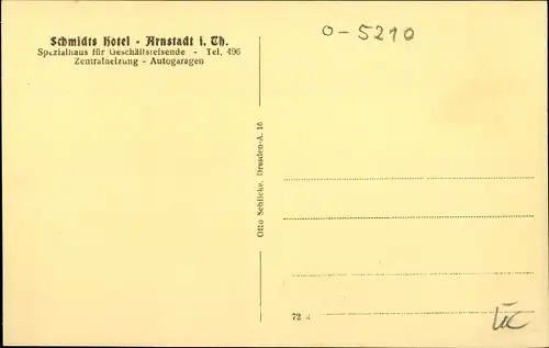 Ak Arnstadt in Thüringen, Schmidts Hotel, Außenansicht, Gaststube, Terrasse