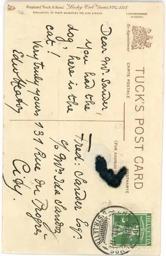 Stoff Ak Glückwunsch Weihnachten, Schwarze Katze